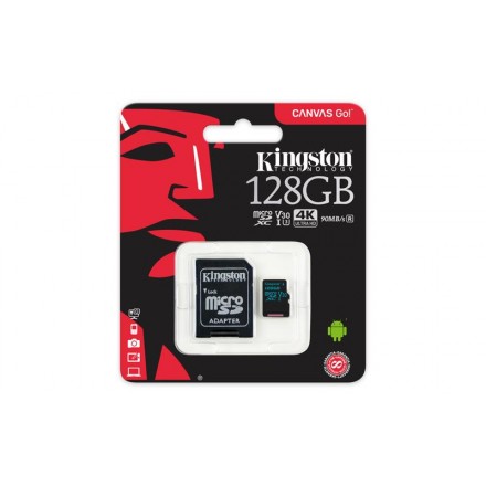 Карта пам`яті  Kingston 128GB microSDXC C10 UHS-I U3 R90/W45MB/s Canvas Go + adapter