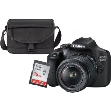 Цифр. фотокамера зеркальная Canon EOS 2000D + объектив 18-55 IS II + сумка SB130 + карта памяти SD16GB Цифр. фотокамера зеркальная Canon EOS 2000D + объектив 18-55 IS II + сумка SB130 + карта памяти SD16GB