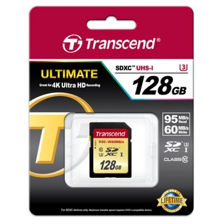 Карта памяти Transcend Ultimate SDXC 128GB Class 10 UHS-I U3 R95/W65MB/s